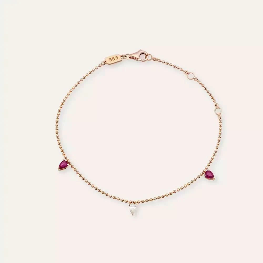 Rise Yakut ve Pırlanta Taşlı Rose Altın Bileklik