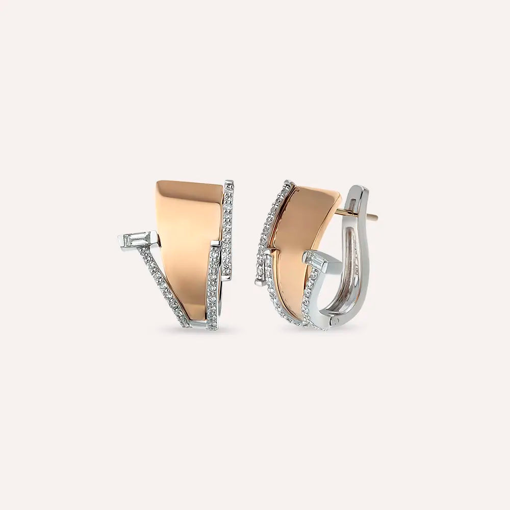 Rivet 0.60 CT Baget Pırlanta Taşlı Rose ve Beyaz Altın Küpe