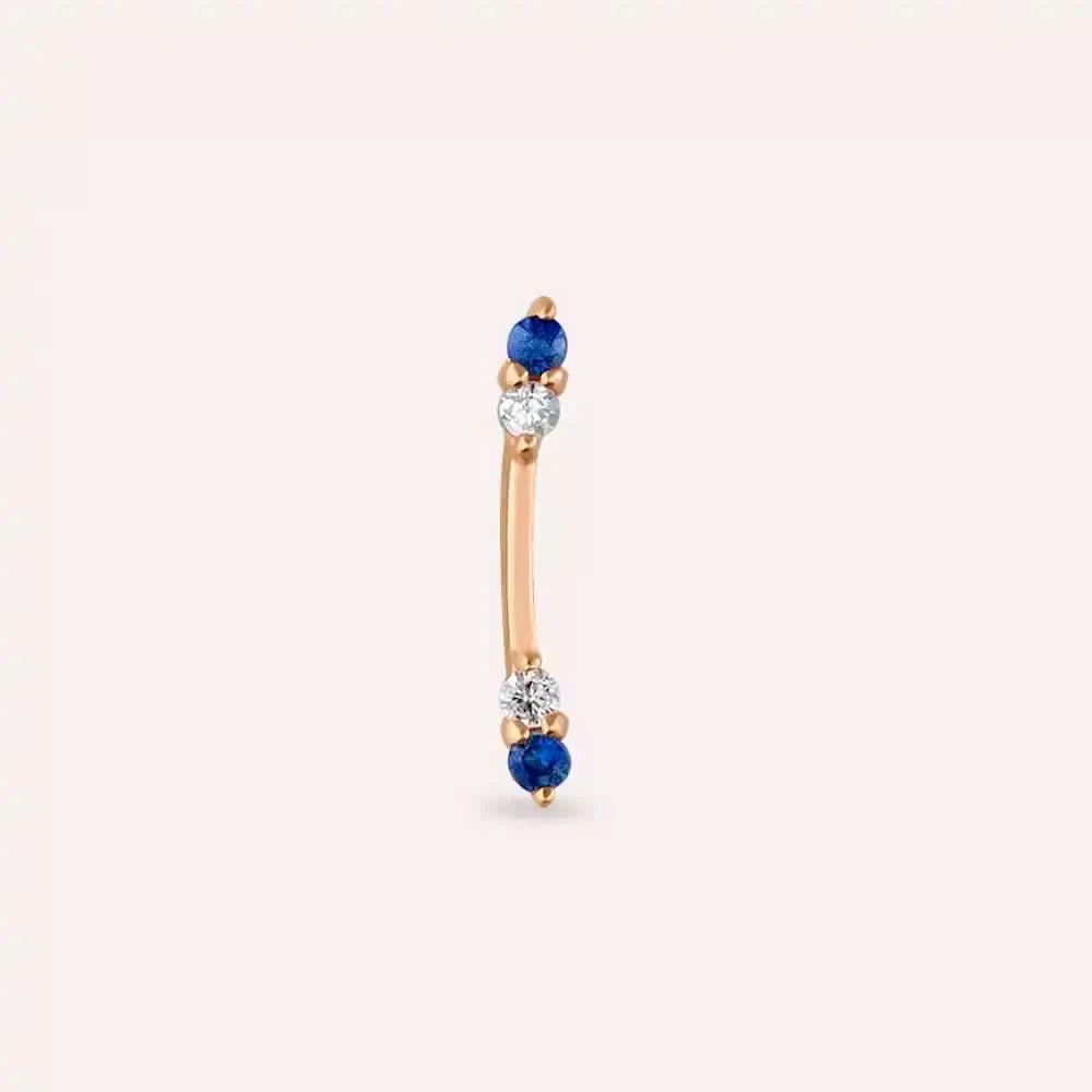 Rod Blue Safir ve Pırlanta Taşlı Rose Altın Piercing
