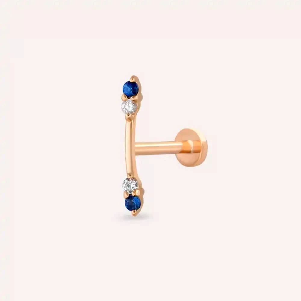 Rod Blue Safir ve Pırlanta Taşlı Rose Altın Piercing