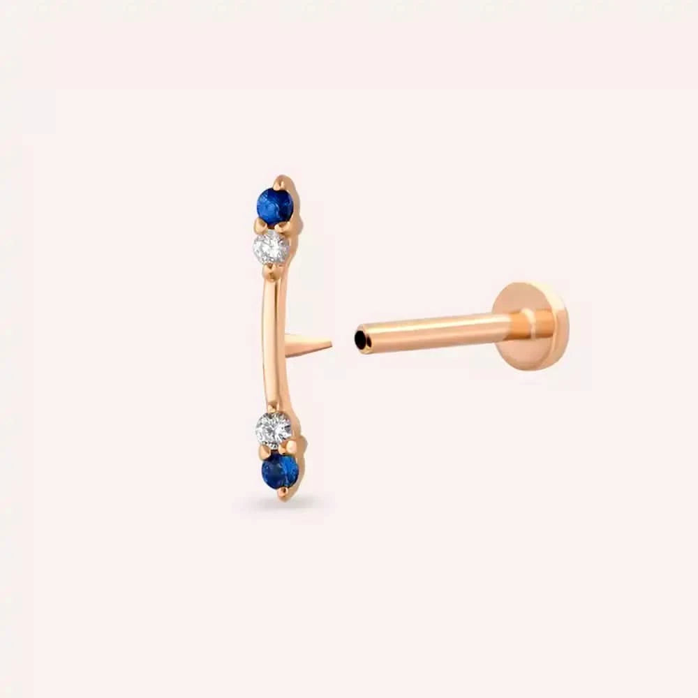 Rod Blue Safir ve Pırlanta Taşlı Rose Altın Piercing