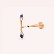 Rod Blue Safir ve Pırlanta Taşlı Rose Altın Piercing