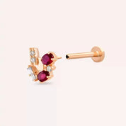 Rubi Yakut ve Pırlanta Taşlı Rose Altın Piercing