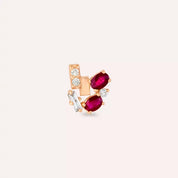 Rubi Yakut ve Pırlanta Taşlı Rose Altın Piercing