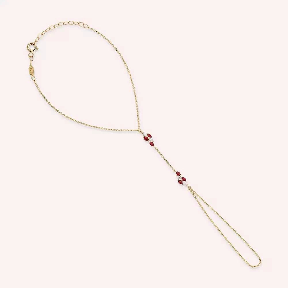 Rubia Markiz Kesim Yakut ve Pırlanta Taşlı Sarı Altın Şahmeran