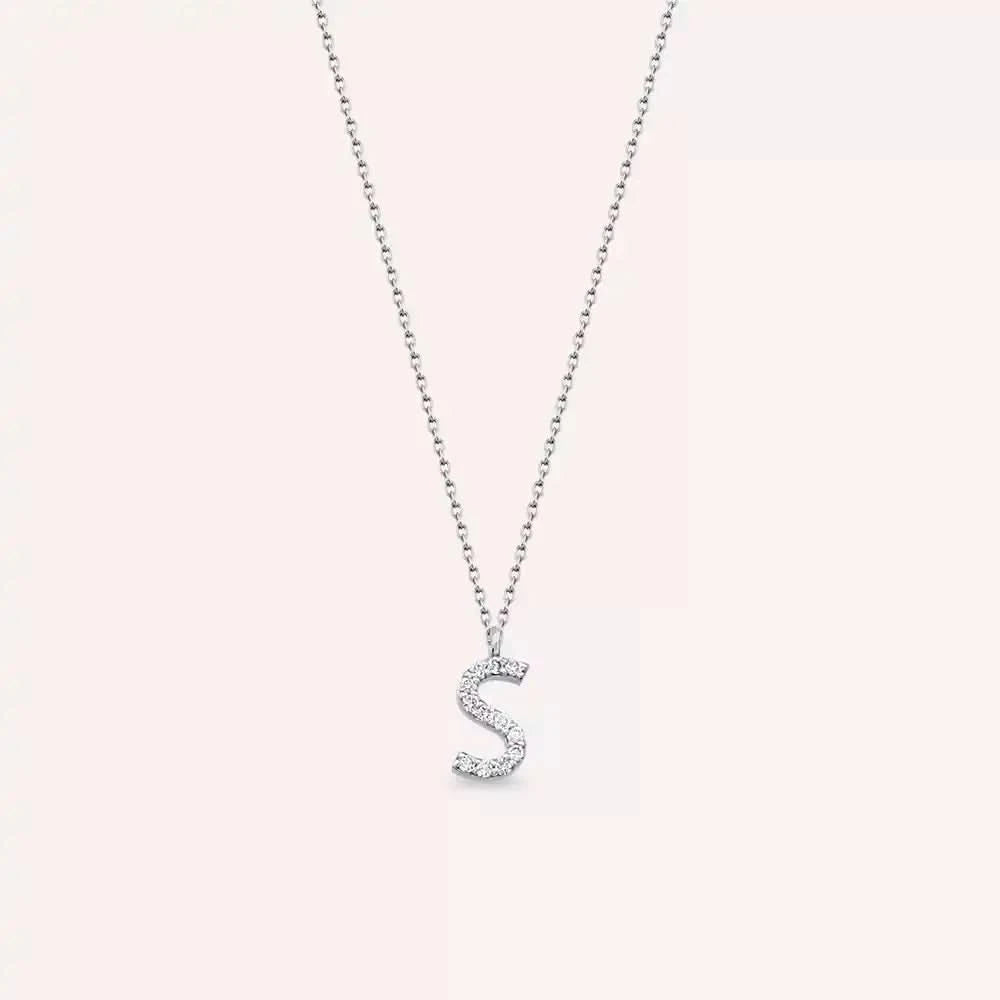 S Harf 0.08 CT Pırlanta Taşlı Beyaz Altın Kolye