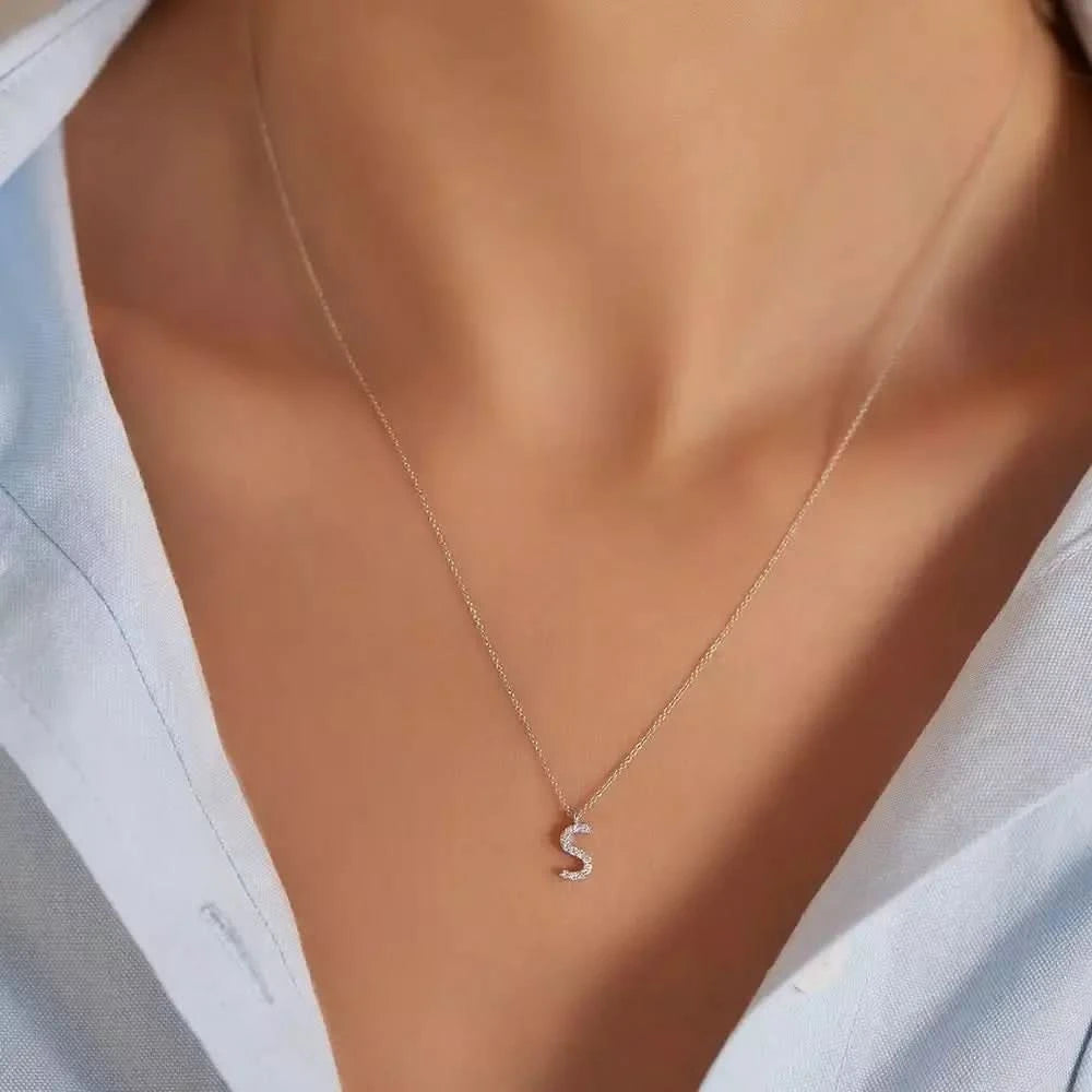 S Harf 0.08 CT Pırlanta Taşlı Beyaz Altın Kolye