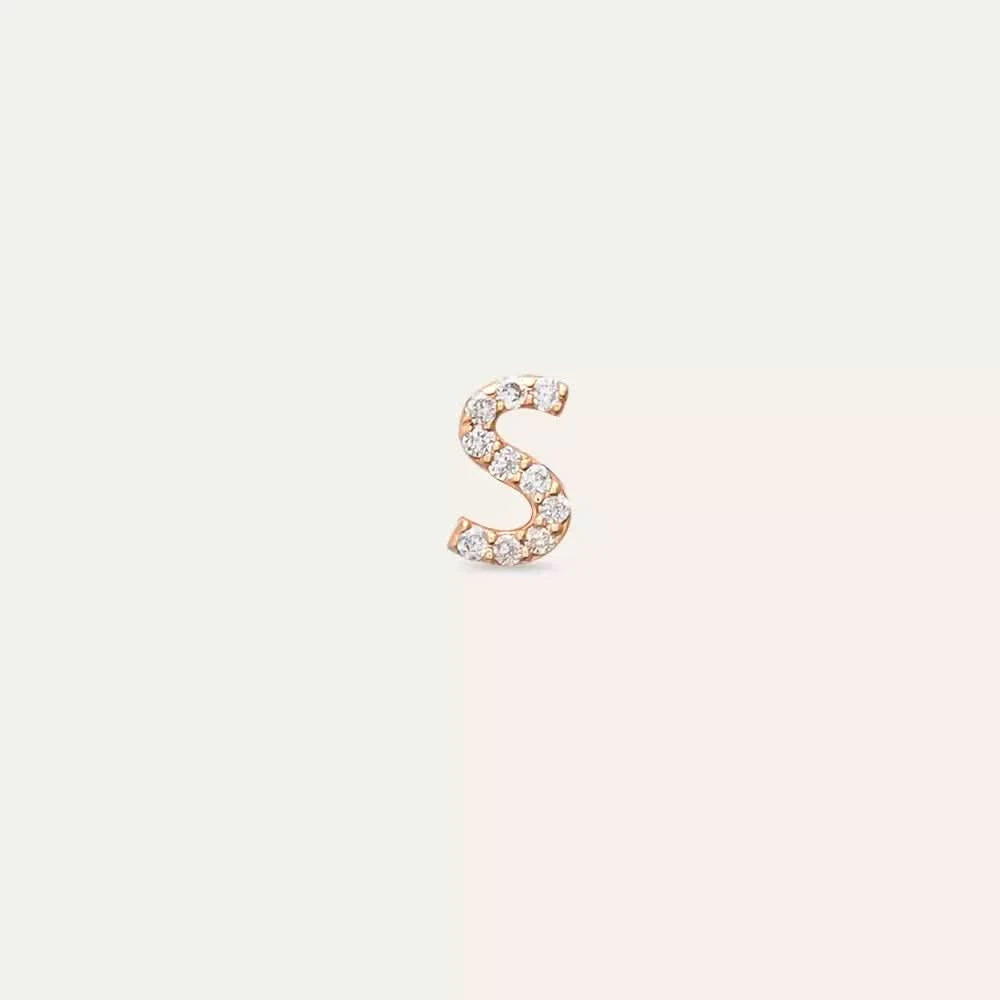 S Harf Pırlanta Taşlı Rose Altın Tek Küpe