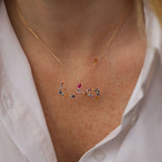 ص Sad Harf 1.99 CT Pırlanta ve Multicolor Safir Taşlı Rose Altın Kolye