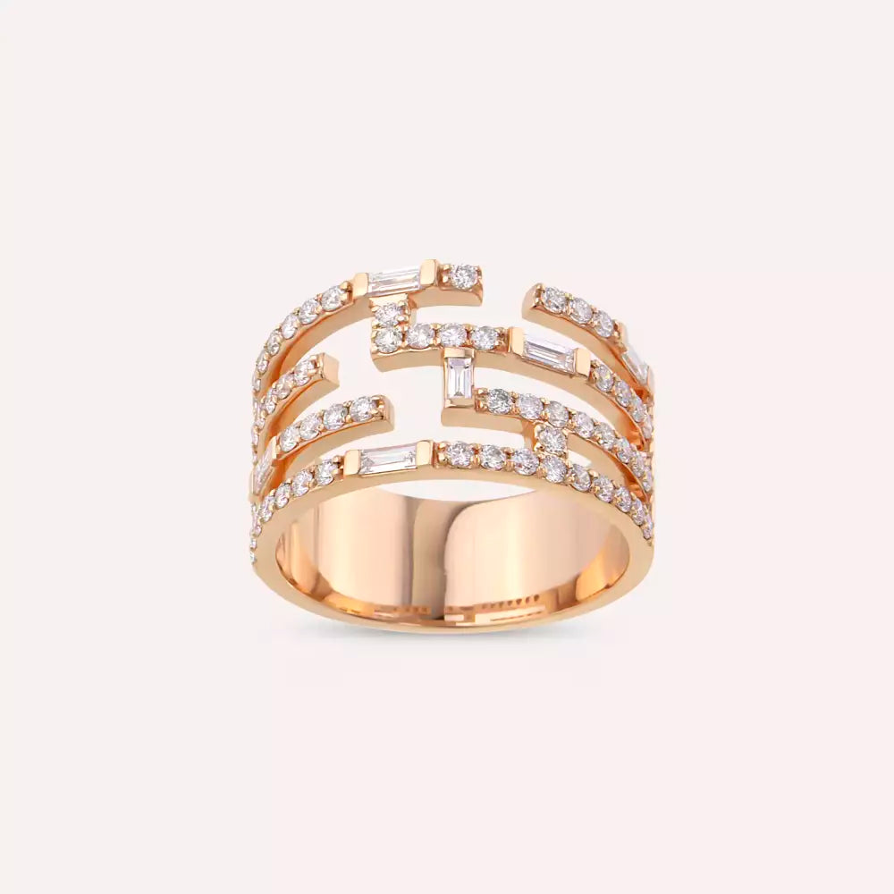 Artem 0.88 CT Baget Kesim Pırlanta Taşlı Rose Altın Yüzük