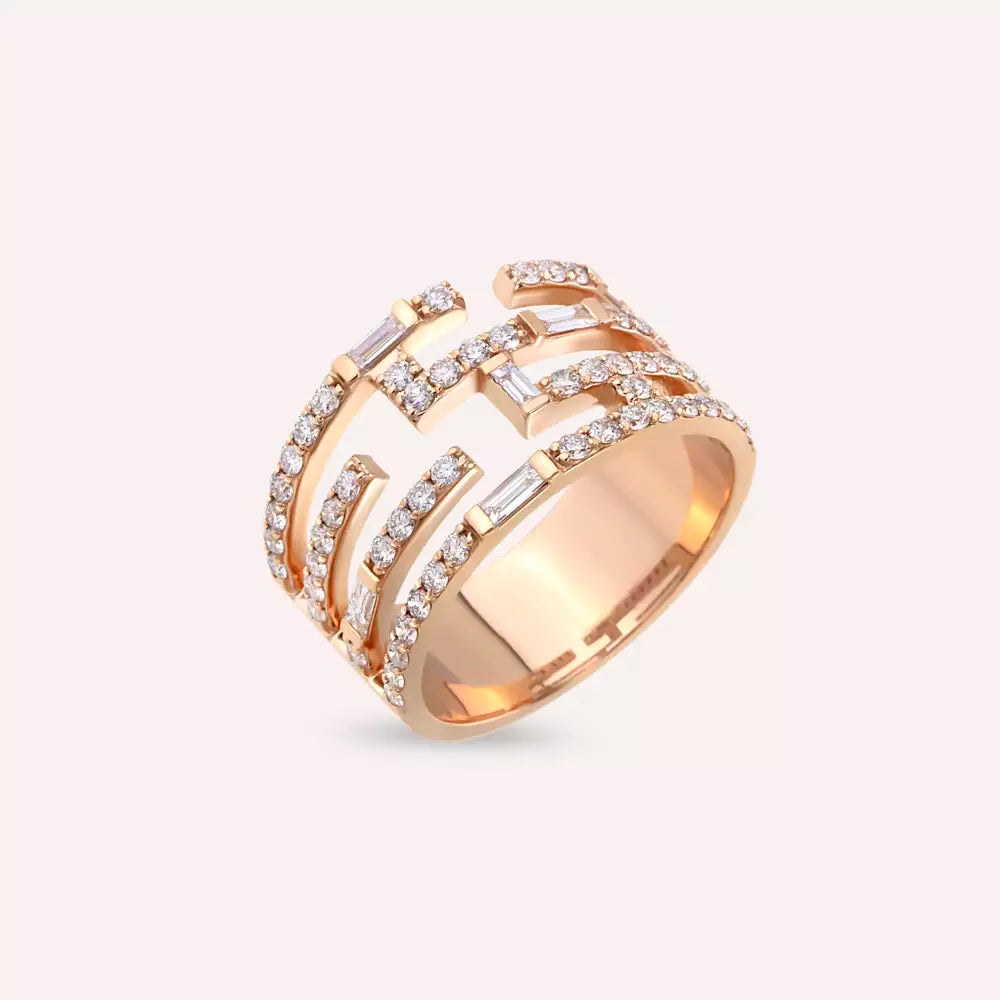 Artem 0.88 CT Baget Kesim Pırlanta Taşlı Rose Altın Yüzük