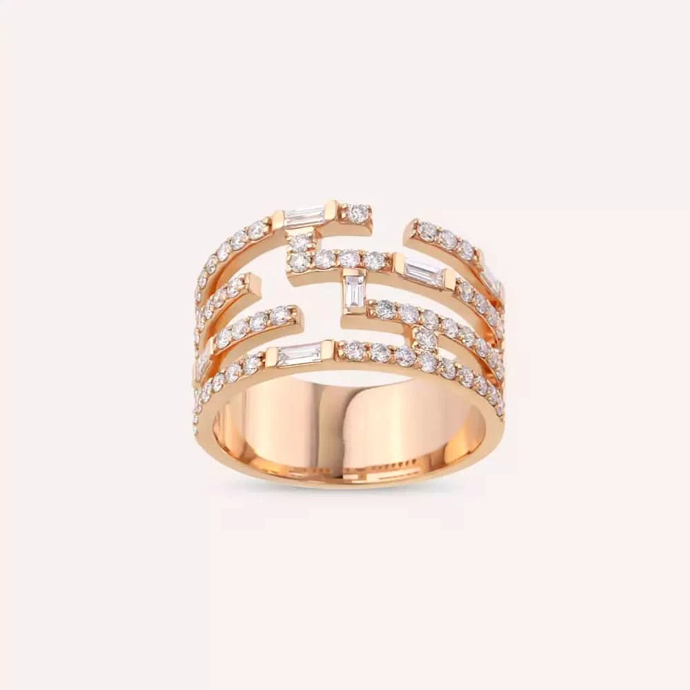 Scrape 0.88 CT Baget Kesim Pırlanta Taşlı Rose Altın Yüzük