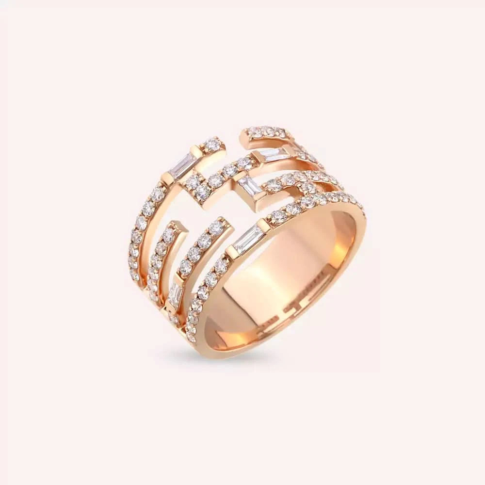 Scrape 0.88 CT Baget Kesim Pırlanta Taşlı Rose Altın Yüzük