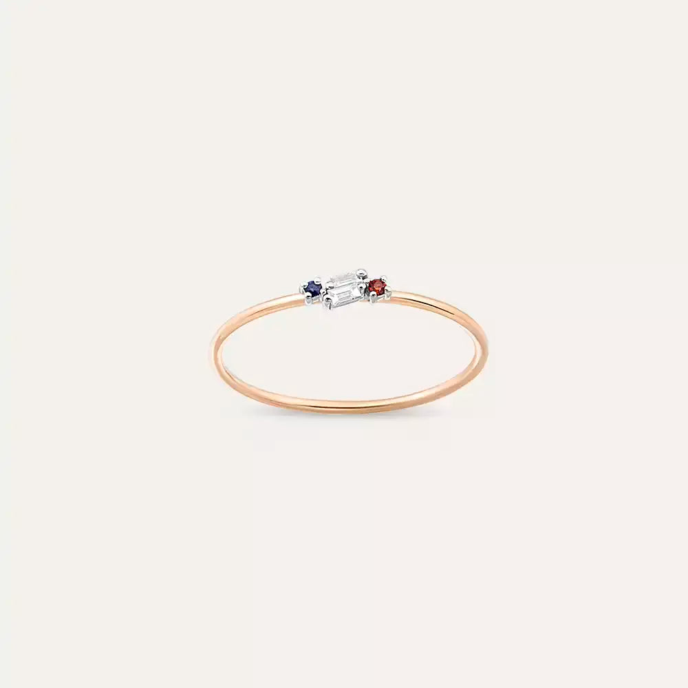 Micra  0.07 CT Multicolor Safir ve Baget Pırlanta Taşlı Yüzük