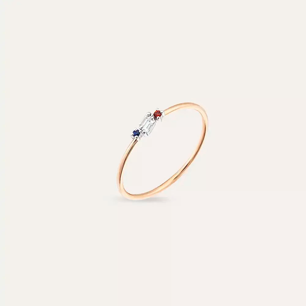Micra  0.07 CT Multicolor Safir ve Baget Pırlanta Taşlı Yüzük