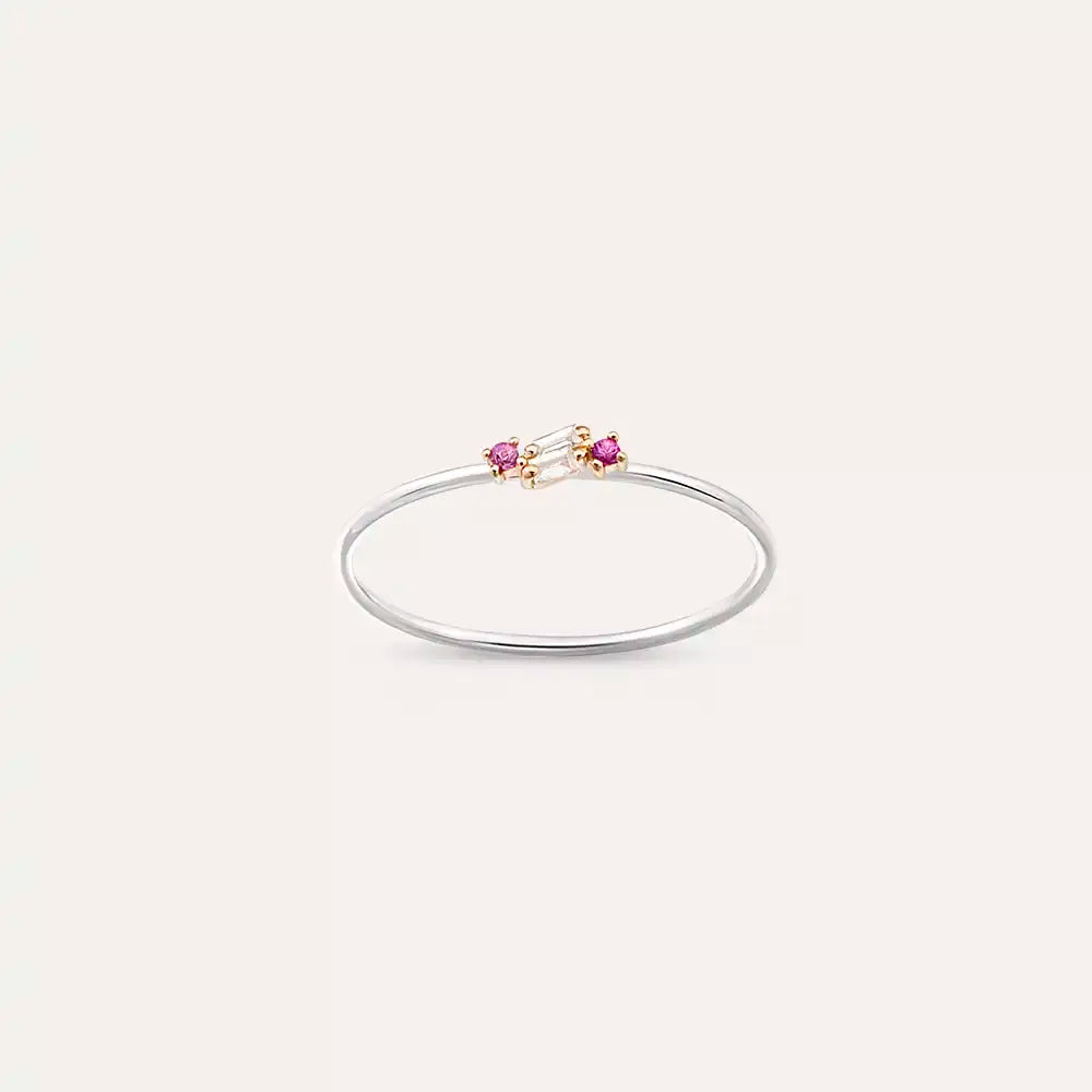 Seed 0.07 CT Pink Safir ve Baget Pırlanta Taşlı Yüzük