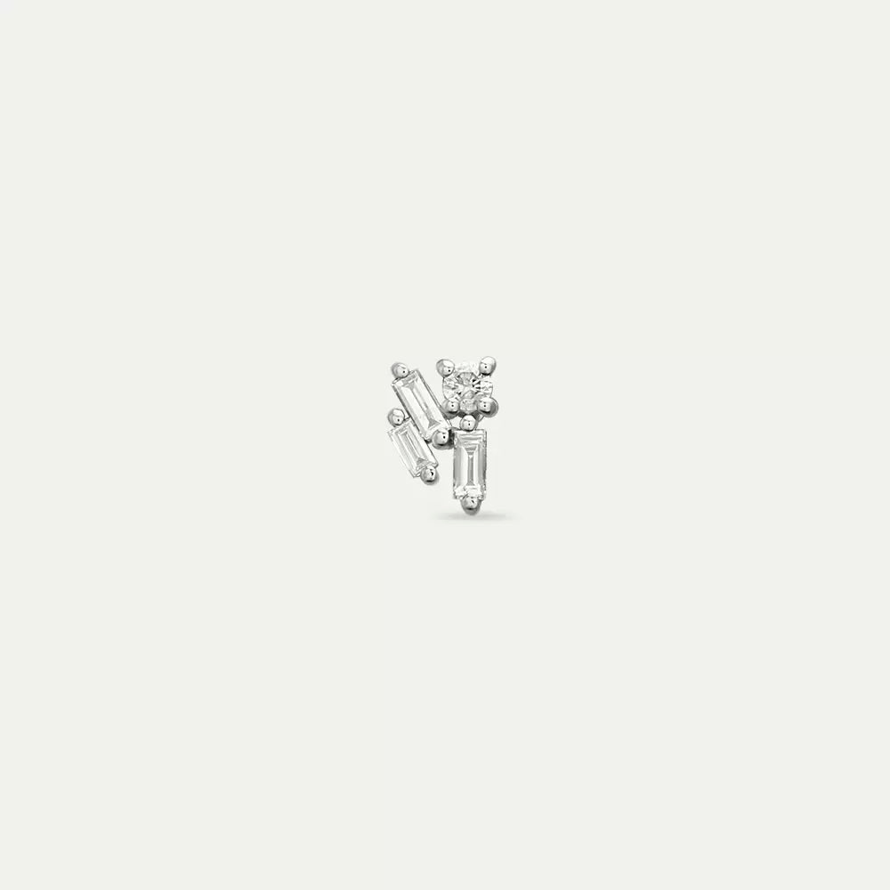 Seed 0.08 CT Baget Pırlanta Taşlı Beyaz Altın Mini Tek Küpe