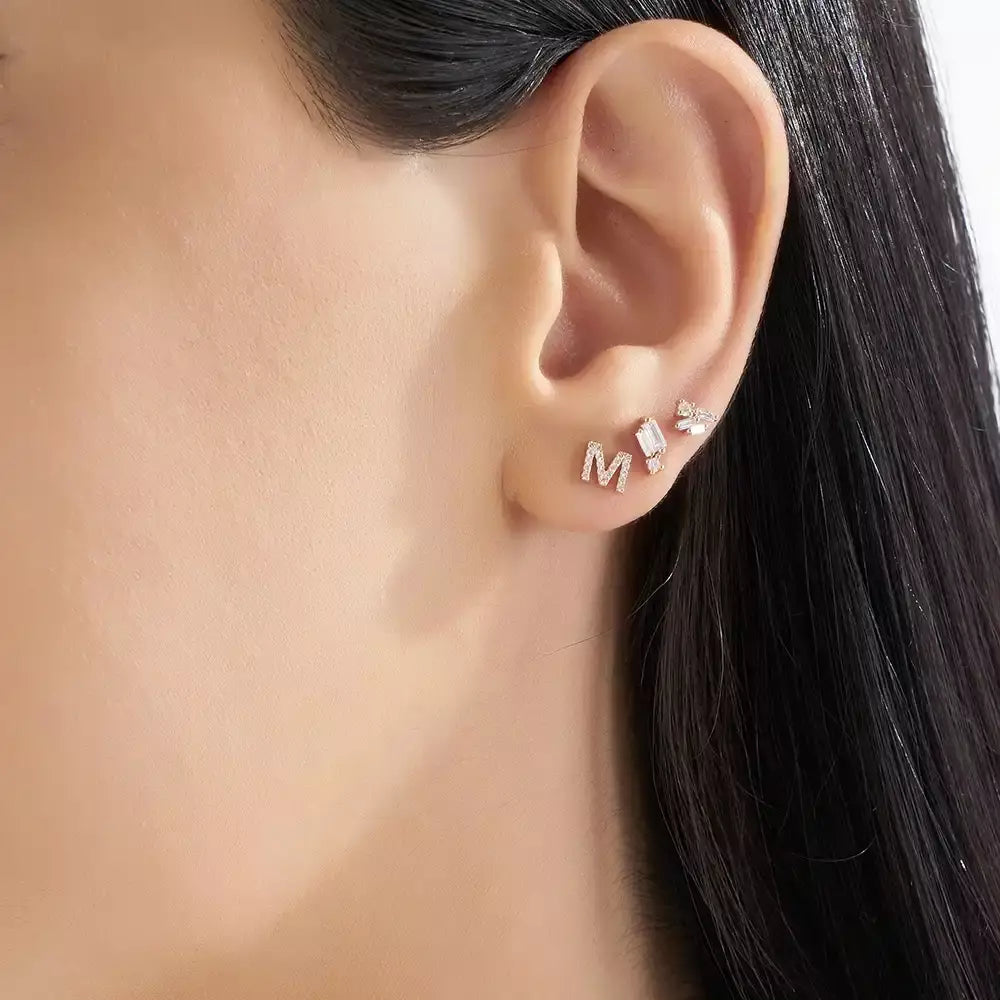 Micra  0.08 CT Baget Pırlanta Taşlı Rose Altın Mini Tek Küpe