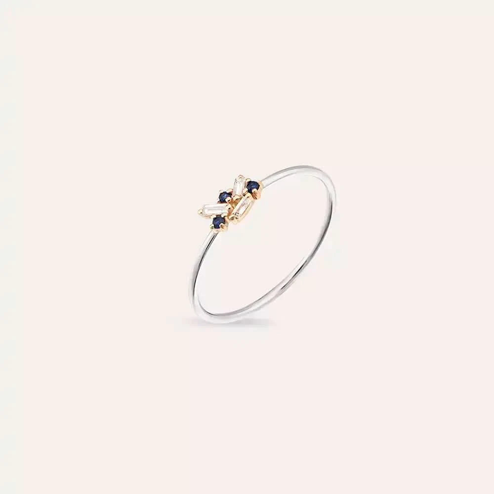 Seed 0.09 CT Blue Safir ve Baget Pırlanta Taşlı Yüzük