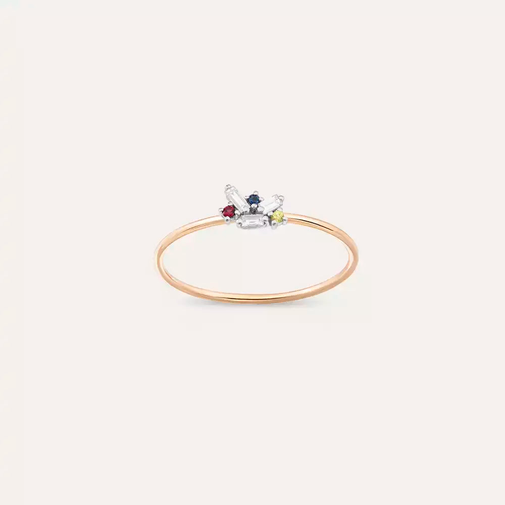Micra 0.09 CT Multicolor Safir ve Baget Pırlanta Taşlı Yüzük