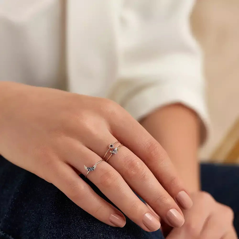 Micra 0.09 CT Multicolor Safir ve Baget Pırlanta Taşlı Yüzük