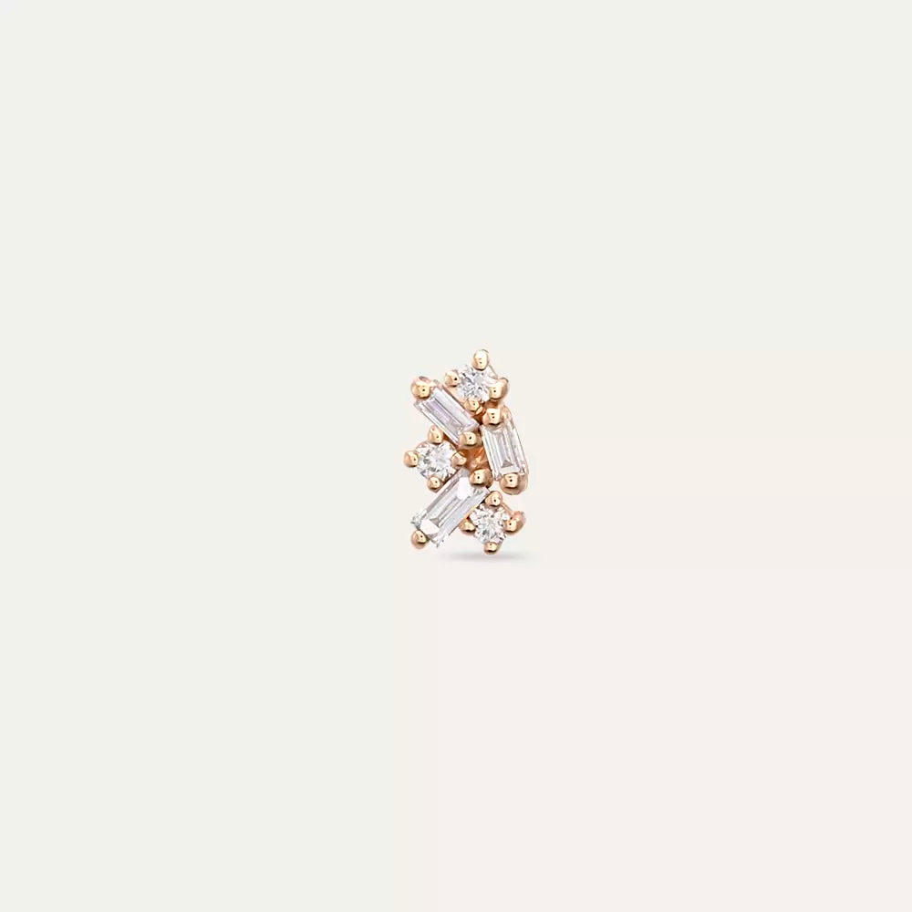 Micra  0.10 CT Baget Pırlanta Taşlı Rose Altın Mini Tek Küpe