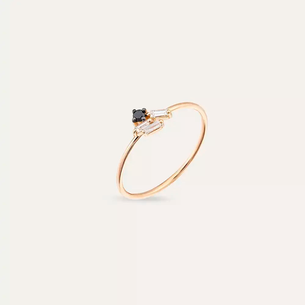 Micra 0.10 CT Siyah Pırlanta Taşlı Rose Altın Yüzük