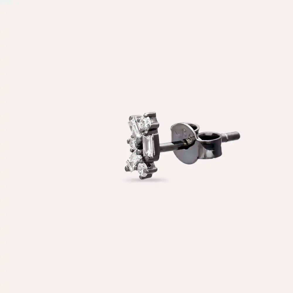 Seed 0.12 CT Baget Pırlanta Taşlı Beyaz Altın Mini Tek Küpe