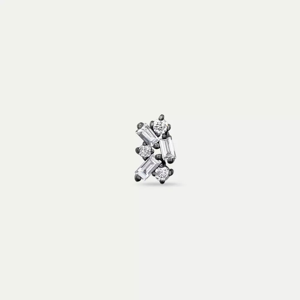 Seed 0.12 CT Baget Pırlanta Taşlı Beyaz Altın Mini Tek Küpe