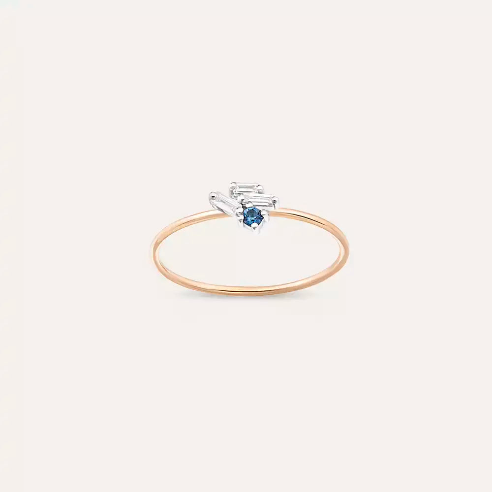 Seed 0.12 CT Blue Safir ve Baget Pırlanta Taşlı Yüzük