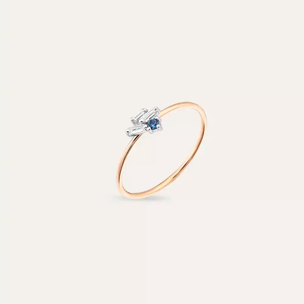 Micra 0.12 CT Blue Safir ve Baget Pırlanta Taşlı Yüzük