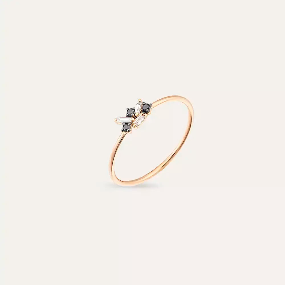 Micra 0.12 CT Siyah Pırlanta ve Baget Pırlanta Taşlı Rose Altın Yüzük