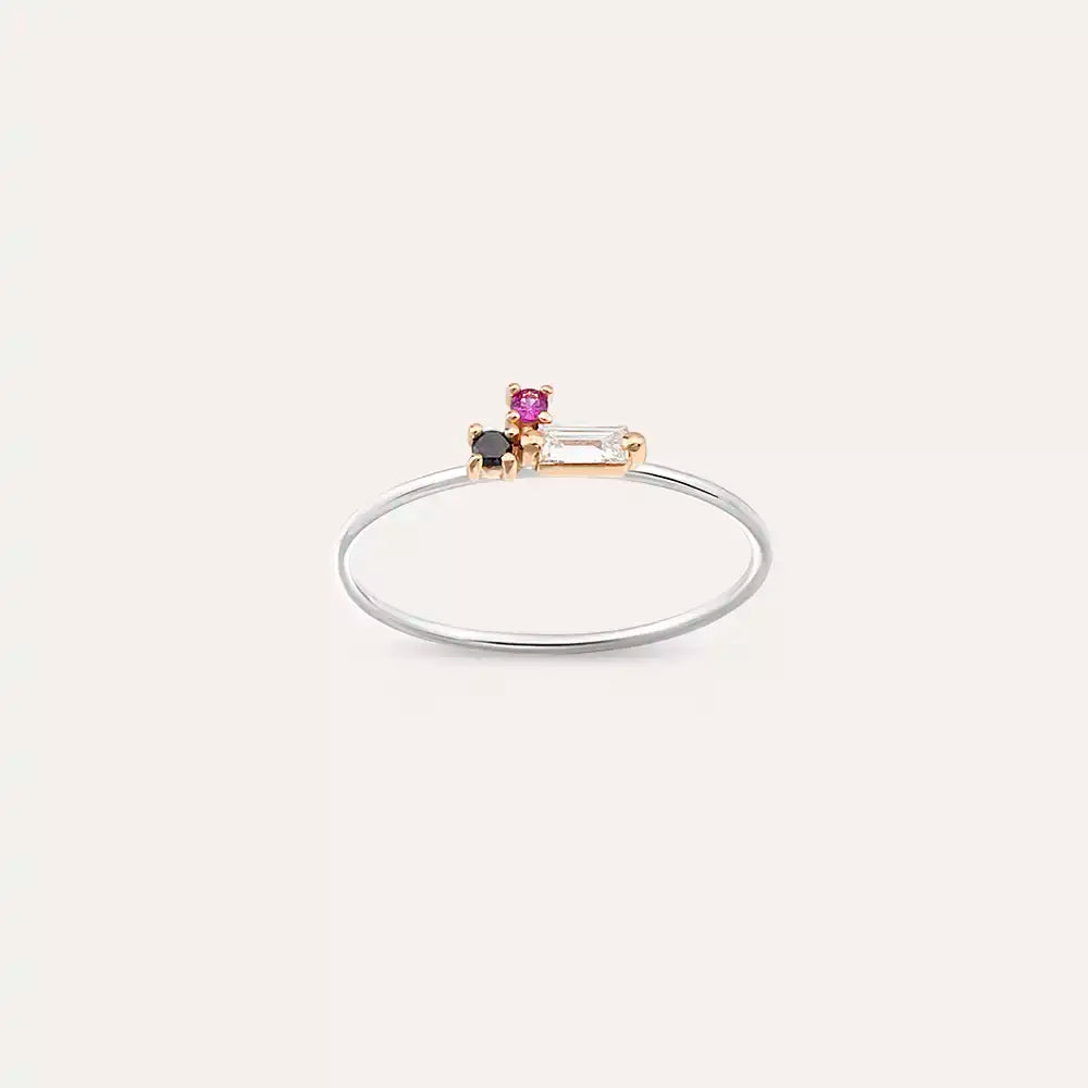Micra 0.13 CT Multicolor Safir ve Siyah Pırlanta Taşlı Yüzük