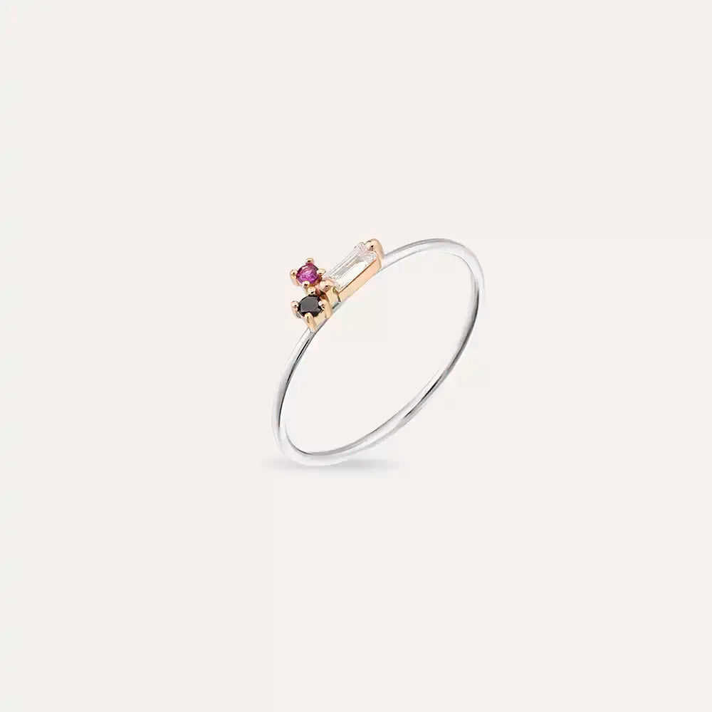 Micra 0.13 CT Multicolor Safir ve Siyah Pırlanta Taşlı Yüzük