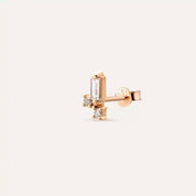 Seed 0.14 CT Baget Pırlanta Taşlı Rose Altın Mini Tek Küpe