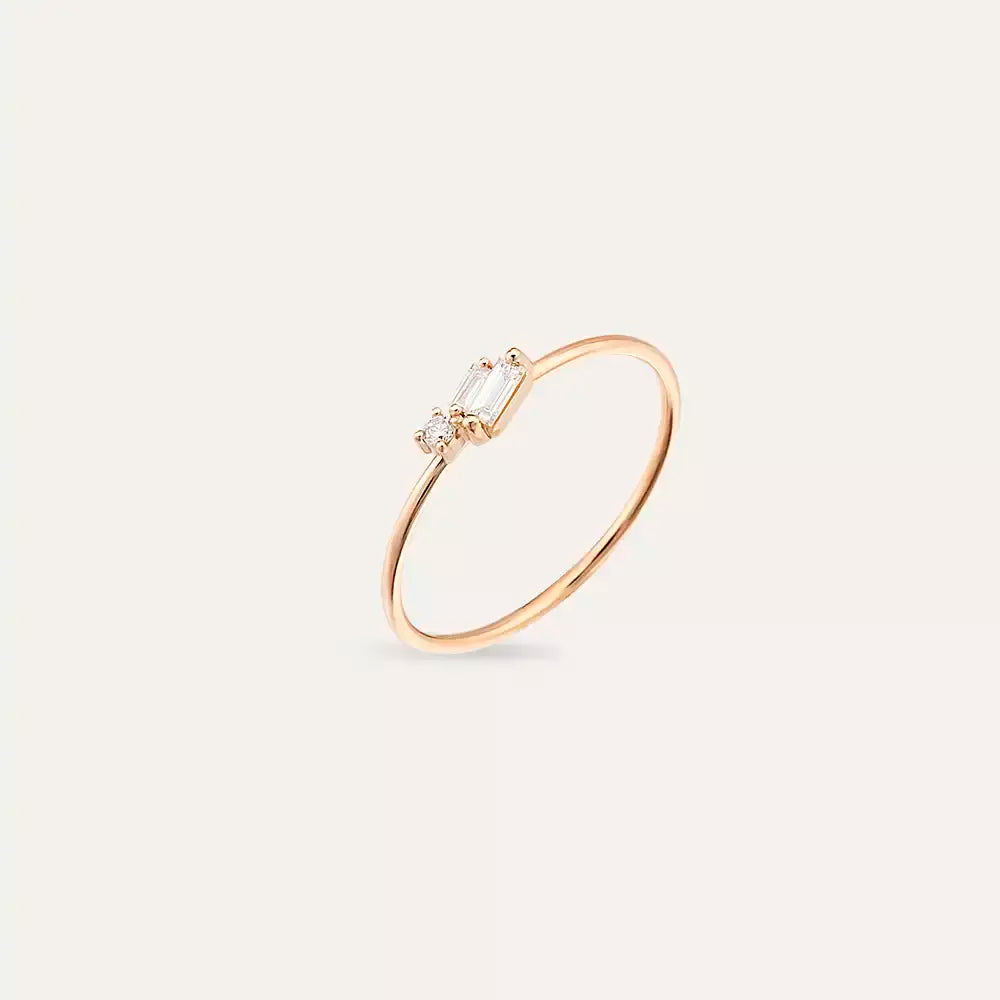 Micra  0.14 CT Baget Pırlanta Taşlı Rose Altın Yüzük
