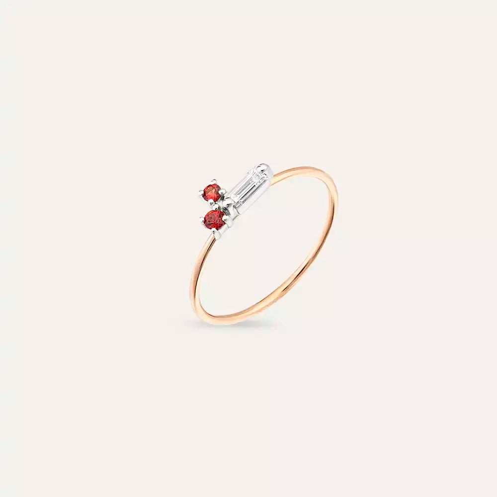 Seed 0.14 CT Red Safir ve Baget Pırlanta Taşlı Yüzük