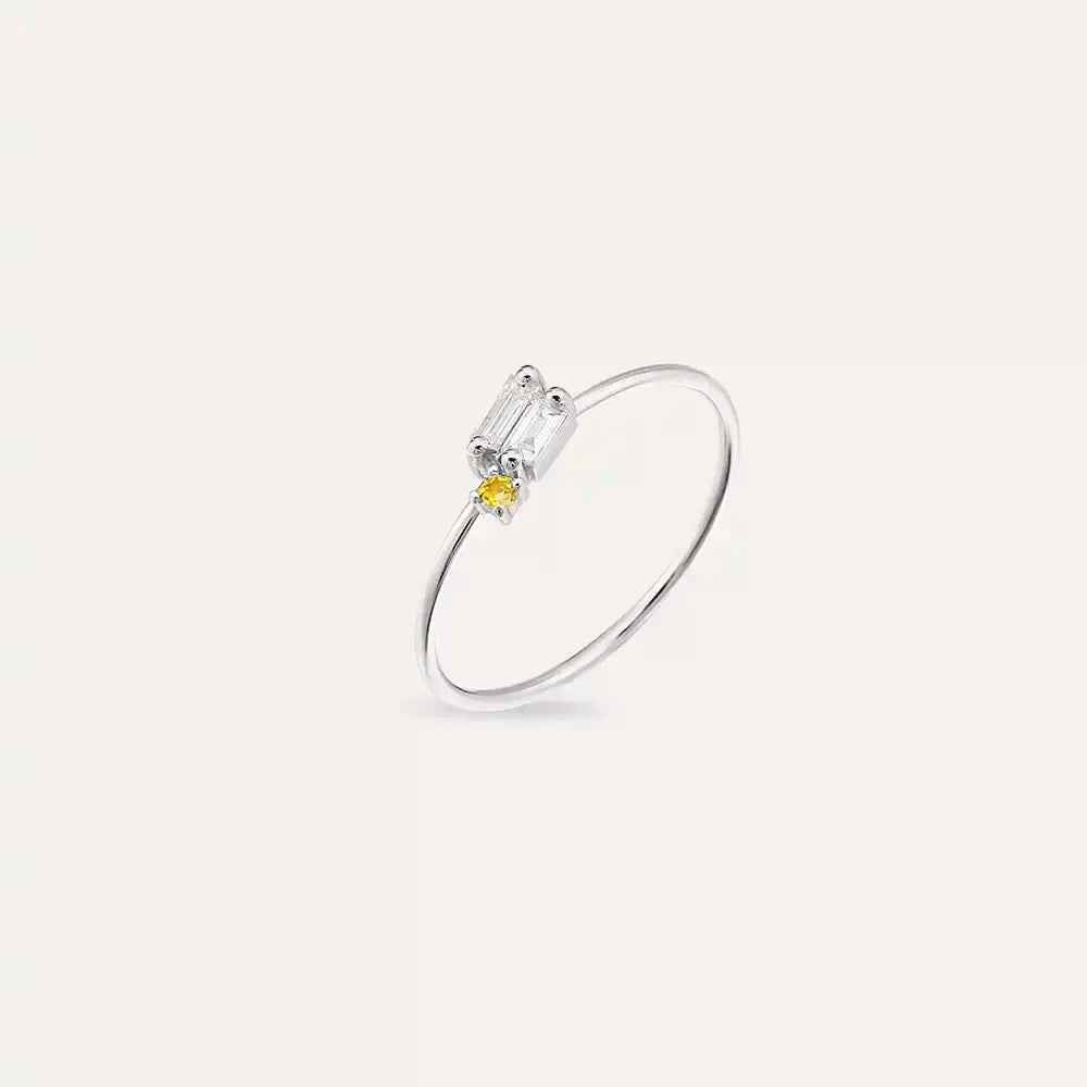 Seed 0.14 CT Yellow Safir ve Baget Pırlanta Taşlı Yüzük
