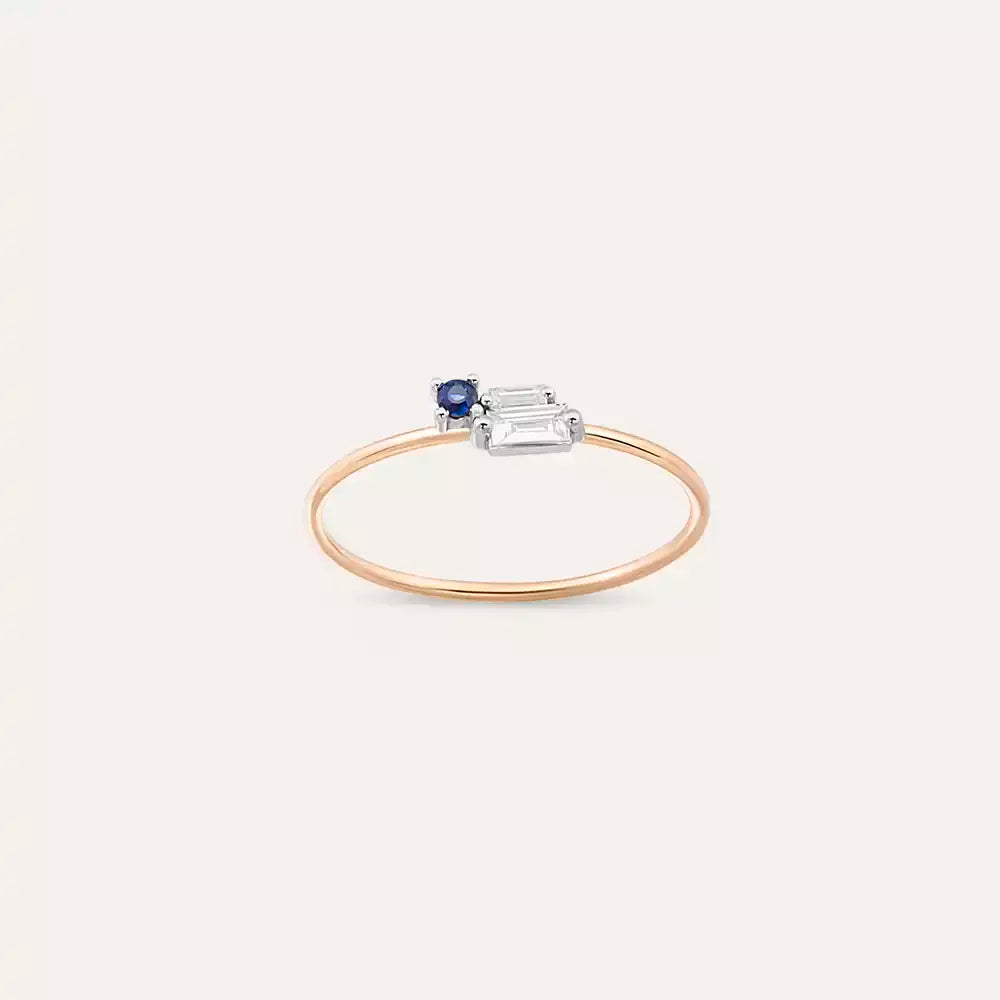 Seed 0.15 CT Blue Safir ve Baget Pırlanta Taşlı Yüzük