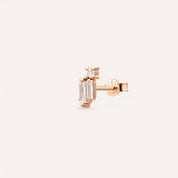 Seed 0.16 CT Baget Pırlanta Taşlı Rose Altın Mini Tek Küpe