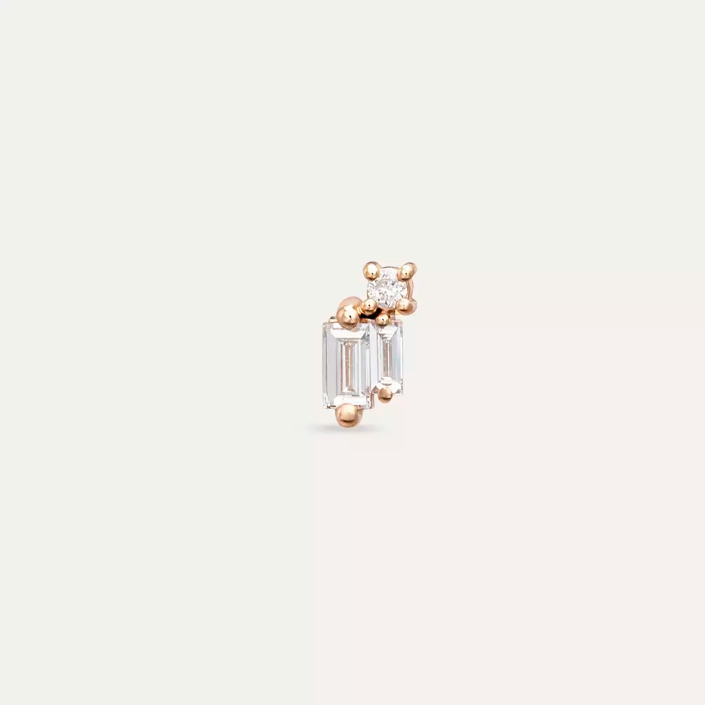 Seed 0.16 CT Baget Pırlanta Taşlı Rose Altın Mini Tek Küpe