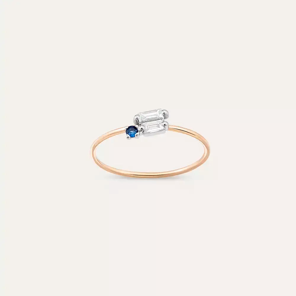 Seed 0.17 CT Blue Safir ve Baget Pırlanta Taşlı Yüzük