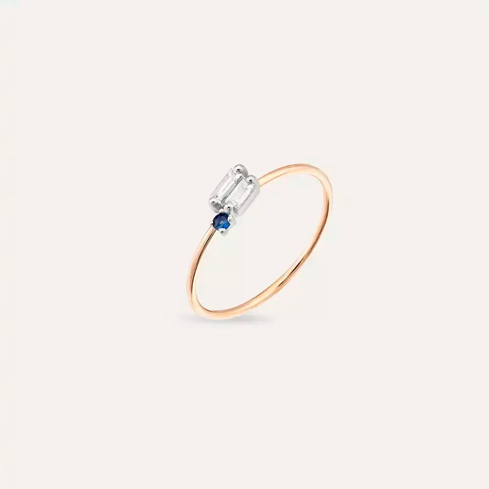 Micra 0.17 CT Blue Safir ve Baget Pırlanta Taşlı Yüzük