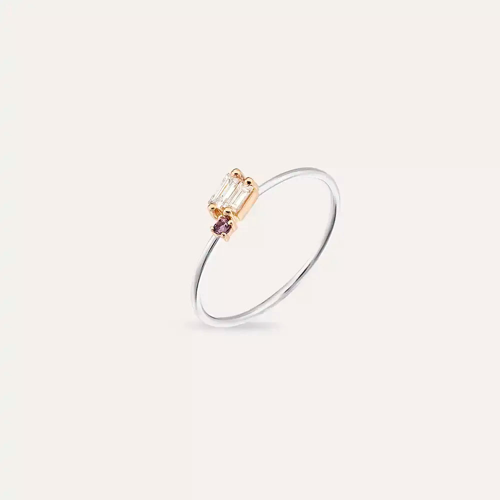 Seed 0.17 CT Purple Safir ve Baget Pırlanta Taşlı Yüzük