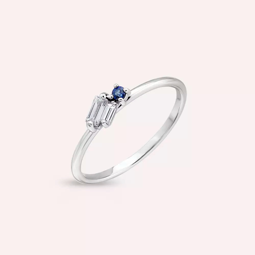 Seed 0.17 CT Safir ve Baget Pırlanta Taşlı Beyaz Altın Yüzük