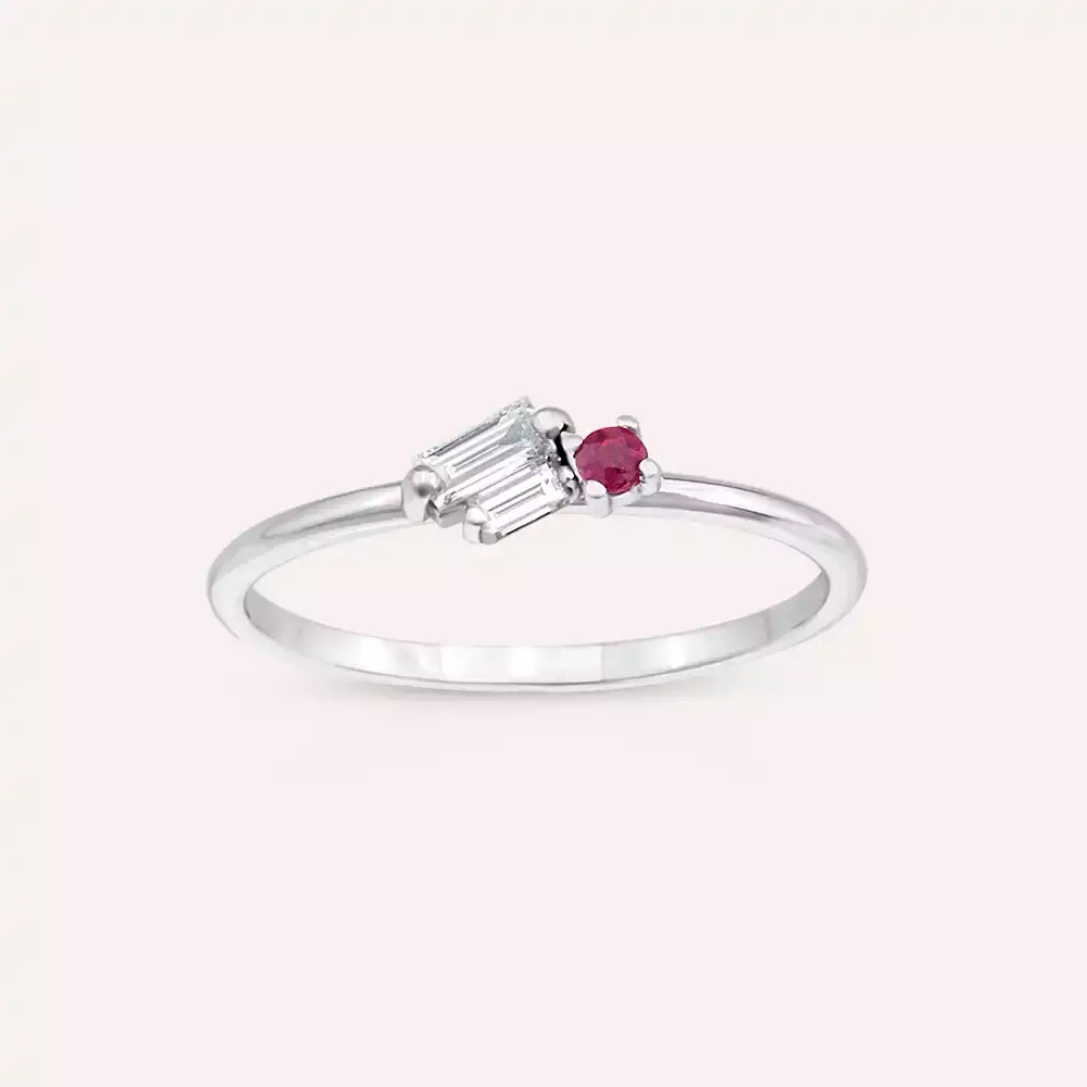 Micra 0.18 CT Yakut ve Pırlanta Taşlı Beyaz Altın Yüzük