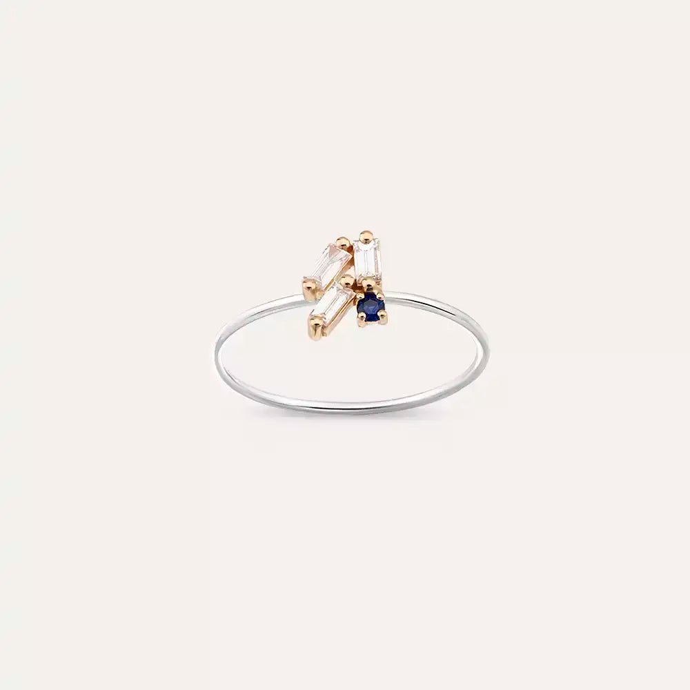 Seed 0.20 CT Blue Safir ve Baget Pırlanta Taşlı Yüzük
