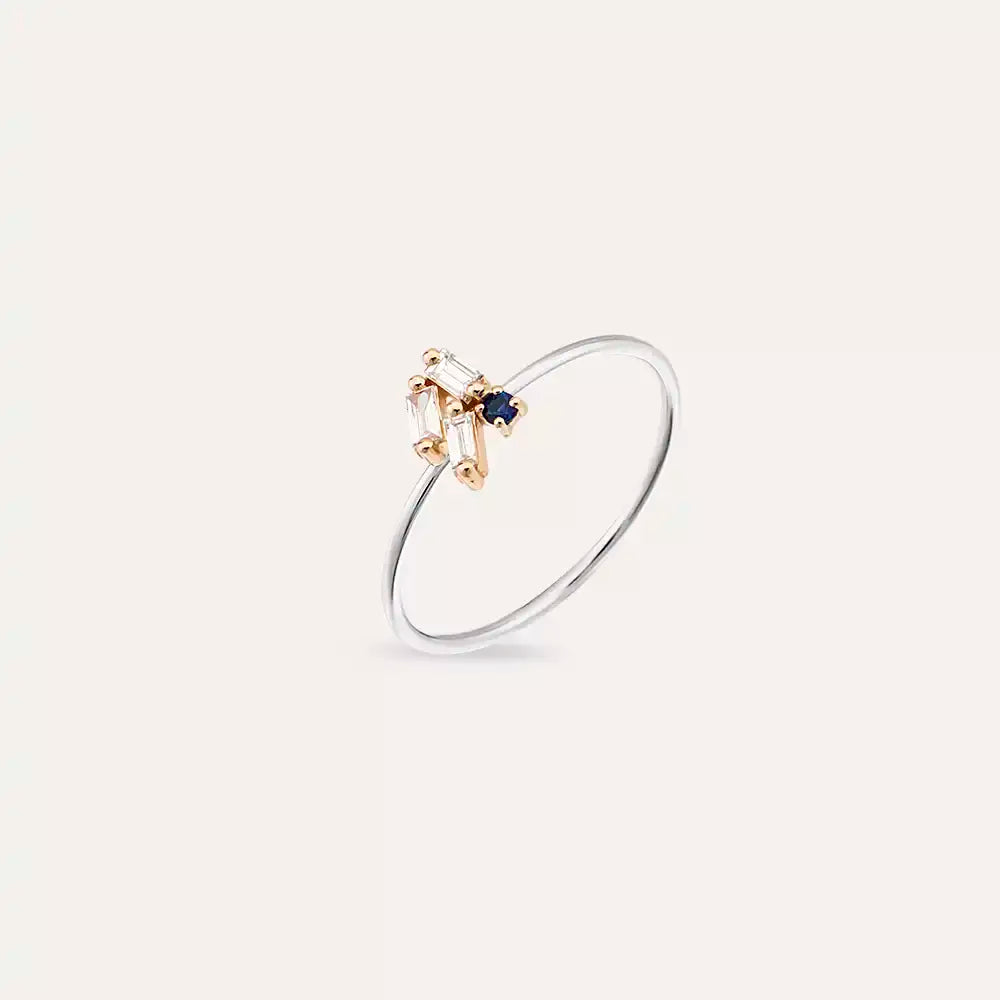 Micra 0.20 CT Blue Safir ve Baget Pırlanta Taşlı Yüzük