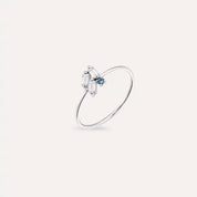 Seed 0.22 CT Blue Safir ve Baget Pırlanta Taşlı Beyaz Altın Yüzük