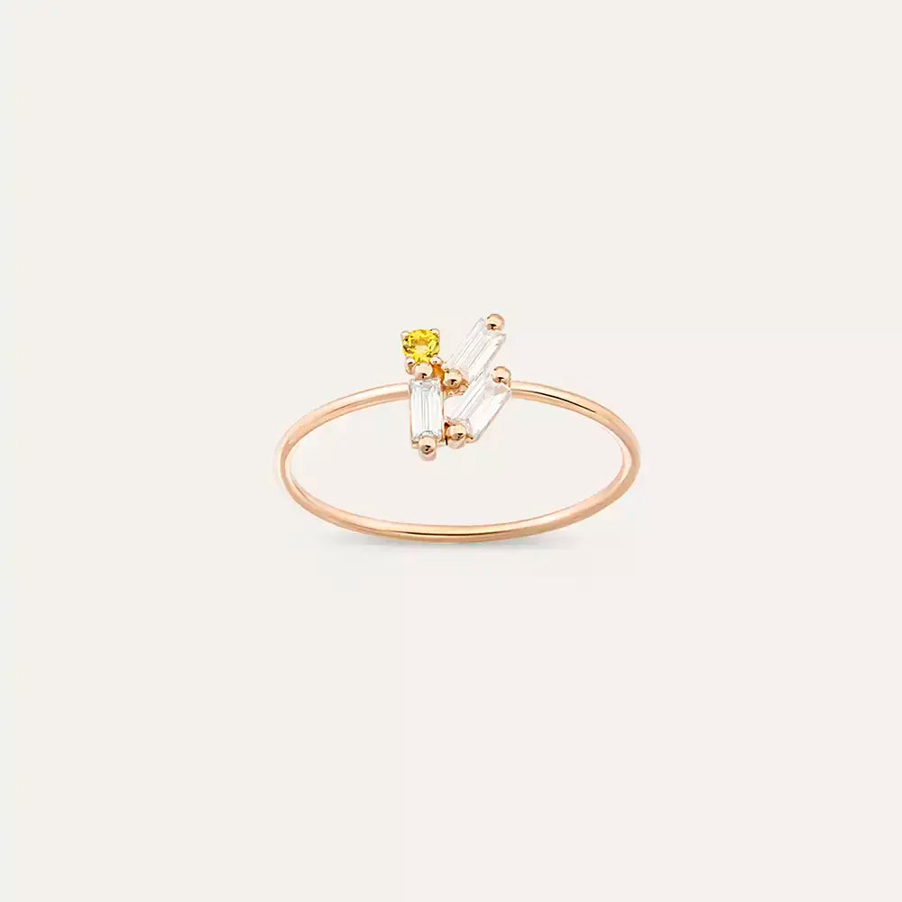 Micra 0.23 CT Yellow Safir ve Baget Pırlanta Taşlı Yüzük
